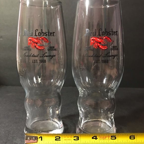 2 Rare Vintage Red Lobster Collectible Tall Cocktail Lounge Drinking Glasses - Picture 7 of 8